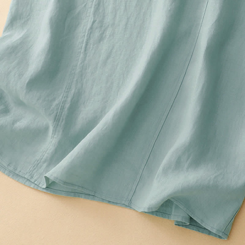 Buddha Stones Summer Hollow Lace Design Lapel Sleeveless Cotton Midi Dress With Pockets - image 17