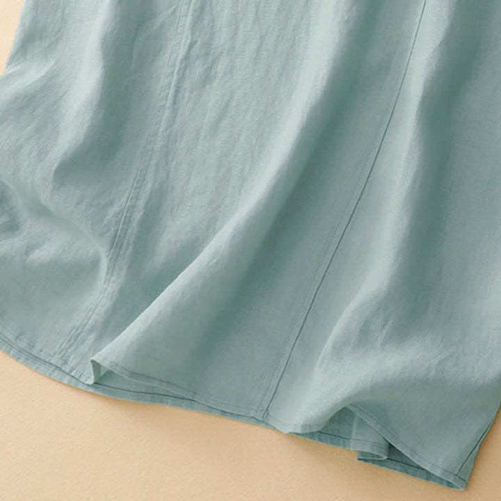 Buddha Stones Summer Hollow Lace Design Lapel Sleeveless Cotton Midi Dress With Pockets - image 17