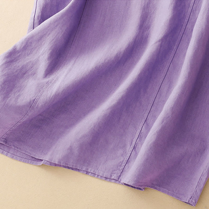 Buddha Stones Summer Hollow Lace Design Lapel Sleeveless Cotton Midi Dress With Pockets - image 10