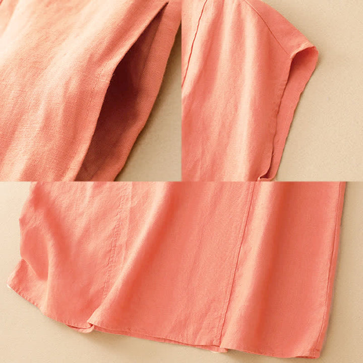 Buddha Stones Summer Hollow Lace Design Lapel Sleeveless Cotton Midi Dress With Pockets - image 2