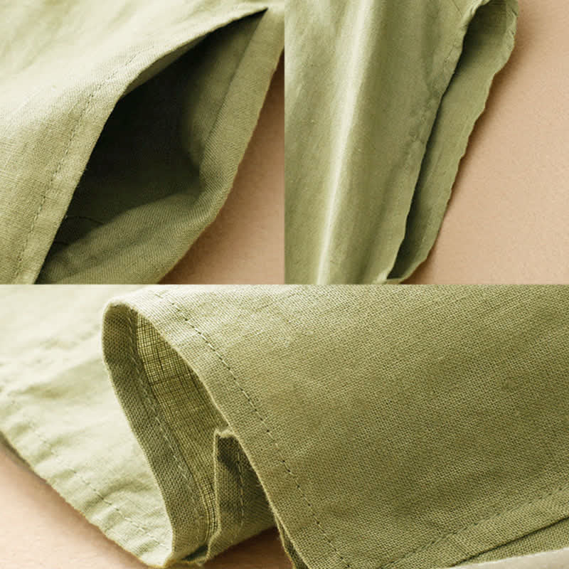 Buddha Stones Summer Hollow Lace Design Lapel Sleeveless Cotton Midi Dress With Pockets - image 20