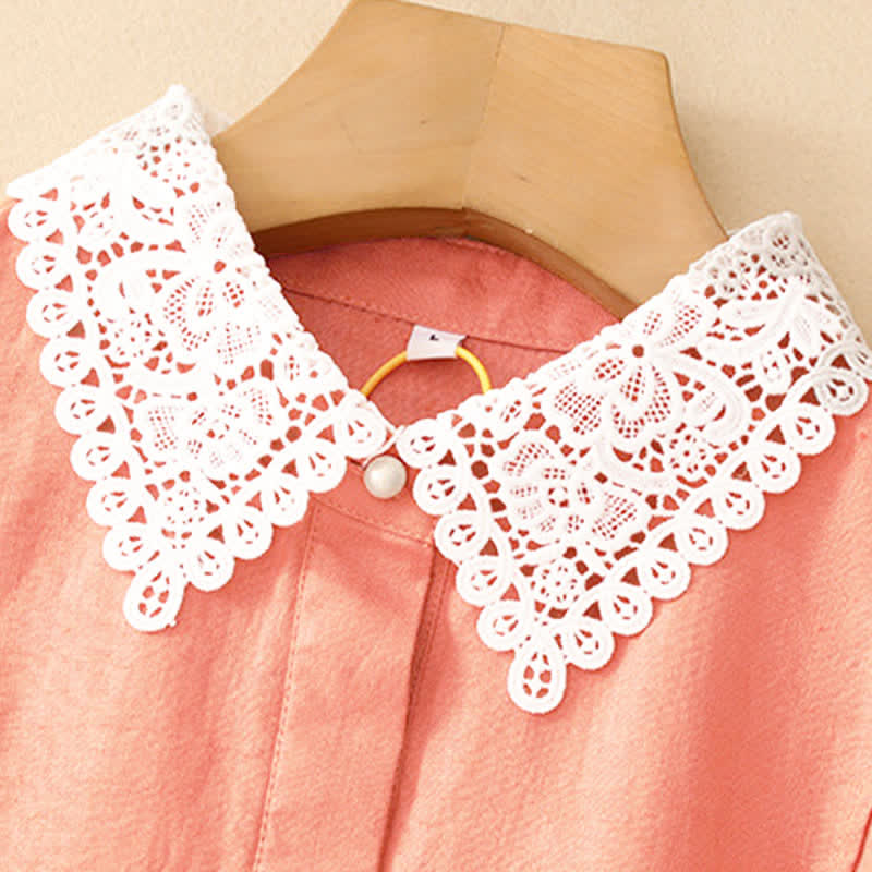 Buddha Stones Summer Hollow Lace Design Lapel Sleeveless Cotton Midi Dress With Pockets - image 1