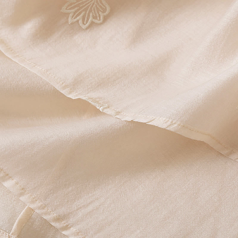 Buddha Stones Embroidery Flower Frog-Button Stand Collar Side Slit Half Sleeve Maxi Dress - image 13