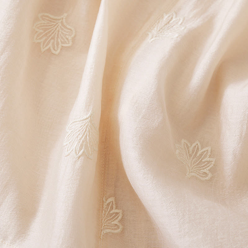 Buddha Stones Embroidery Flower Frog-Button Stand Collar Side Slit Half Sleeve Maxi Dress - image 11