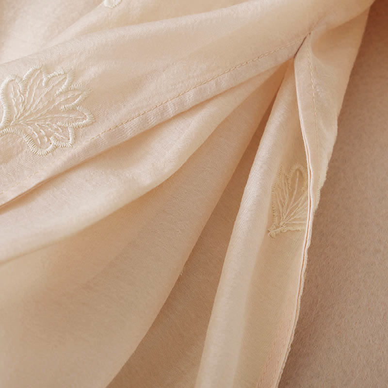 Buddha Stones Embroidery Flower Frog-Button Stand Collar Side Slit Half Sleeve Maxi Dress - image 12