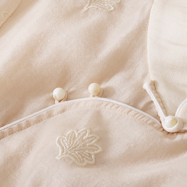 Buddha Stones Embroidery Flower Frog-Button Stand Collar Side Slit Half Sleeve Maxi Dress - image 7