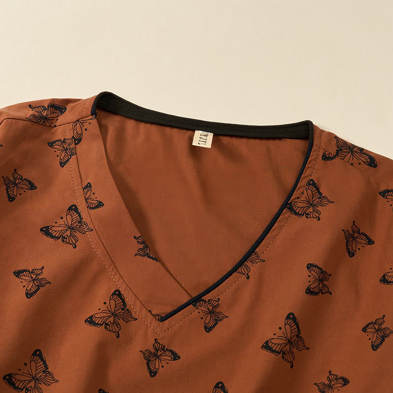Buddha Stones Butterfly Pattern V-Neck Long Sleeve Women's Polyester Shirt  - image 4