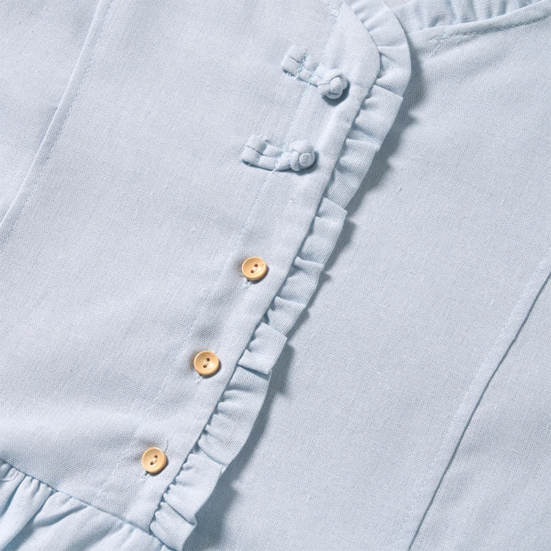 Buddha Stones Summer Commute Pleated Design Buttons Short Sleeve Cotton Midi Dress - image 3