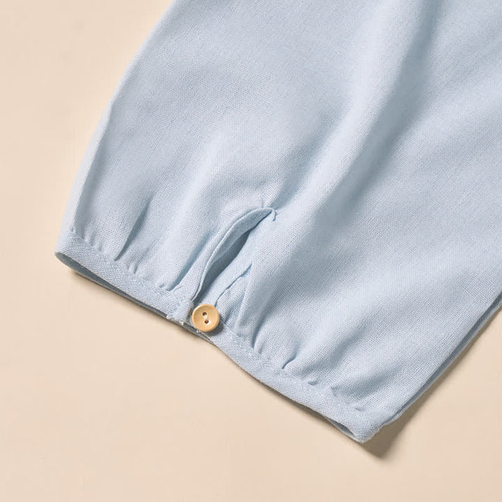 Buddha Stones Summer Commute Pleated Design Buttons Short Sleeve Cotton Midi Dress - image 4