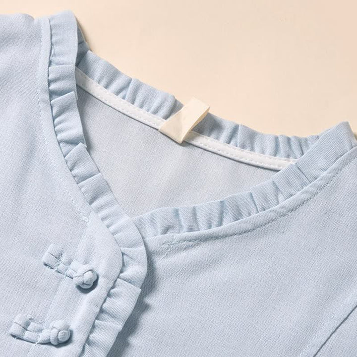 Buddha Stones Summer Commute Pleated Design Buttons Short Sleeve Cotton Midi Dress - image 2