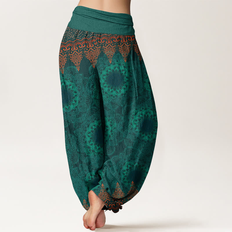 Buddha Stones Pure Cotton Triangular Mandala Patterns Women's Elastic Waist Harem Pants - image 16