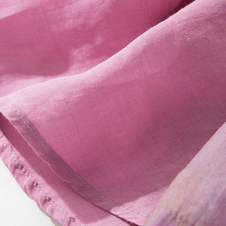 Buddha Stones Summer Orchid Floral Stand Collar Design Short Sleeve Midi Dress With Pockets - image 6