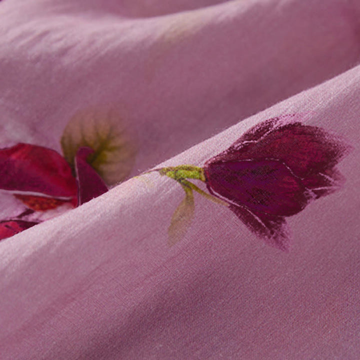 Buddha Stones Summer Orchid Floral Stand Collar Design Short Sleeve Midi Dress With Pockets - image 5