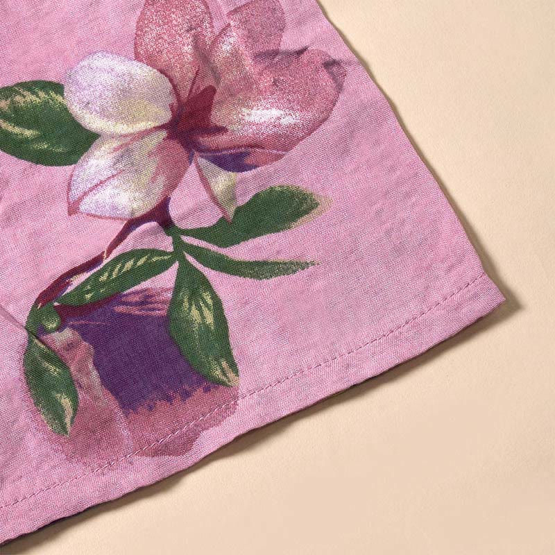 Buddha Stones Summer Orchid Floral Stand Collar Design Short Sleeve Midi Dress With Pockets - image 4