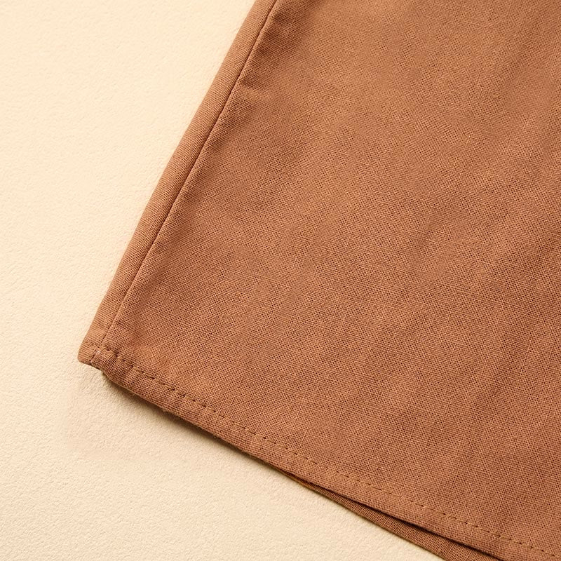 Buddha Stones Summer Solid Color Stand Collar A-line Design Short Sleeve Midi Dress - image 6