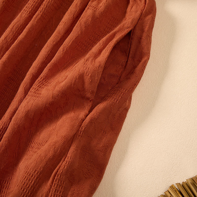 Buddha Stones Summer V-Neck Floral Embroidery Design Short Sleeve Cotton Midi Dress With Pockets - image 5