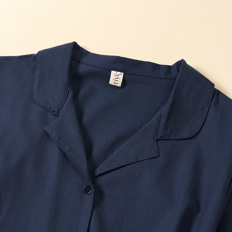 Buddha Stones Summer Solid Color Lace-up A-line Design Short Sleeve Midi Dress With Pockets - image 2