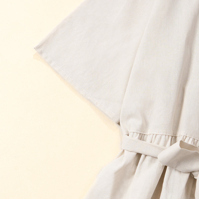 Buddha Stones Summer Solid Color Lace-up A-line Design Short Sleeve Midi Dress With Pockets - image 13