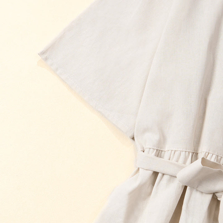 Buddha Stones Summer Solid Color Lace-up A-line Design Short Sleeve Midi Dress With Pockets - image 13