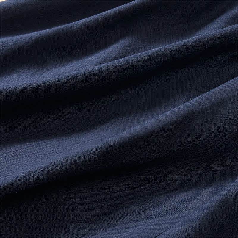 Buddha Stones Summer Solid Color Lace-up A-line Design Short Sleeve Midi Dress With Pockets - image 7