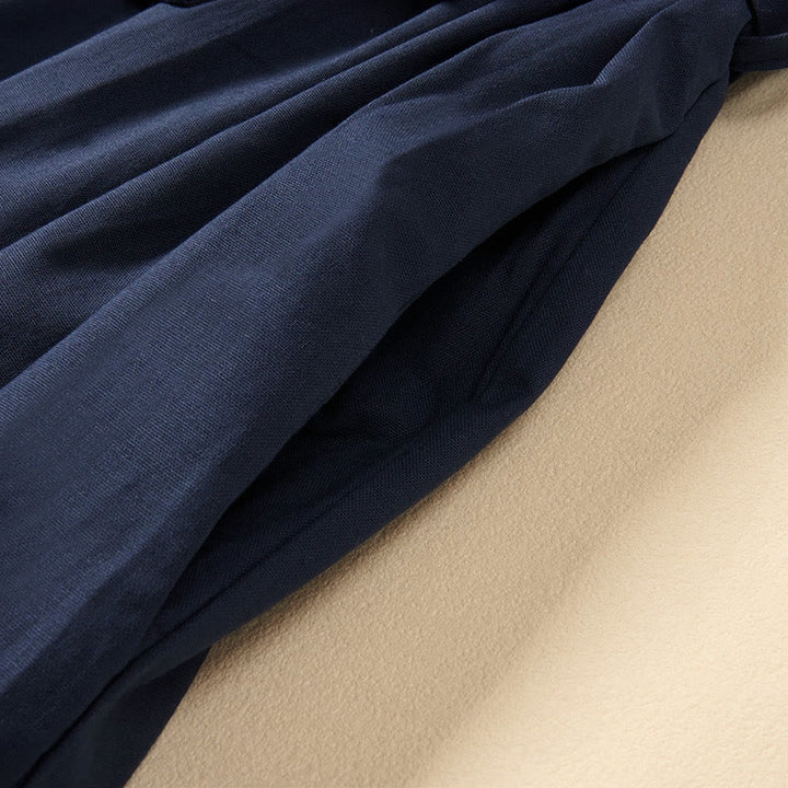 Buddha Stones Summer Solid Color Lace-up A-line Design Short Sleeve Midi Dress With Pockets - image 6