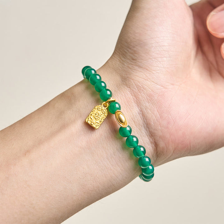 Buddha Stones Green Agate Ingot Fu Character Relaxation Hope Bracelet - image 4