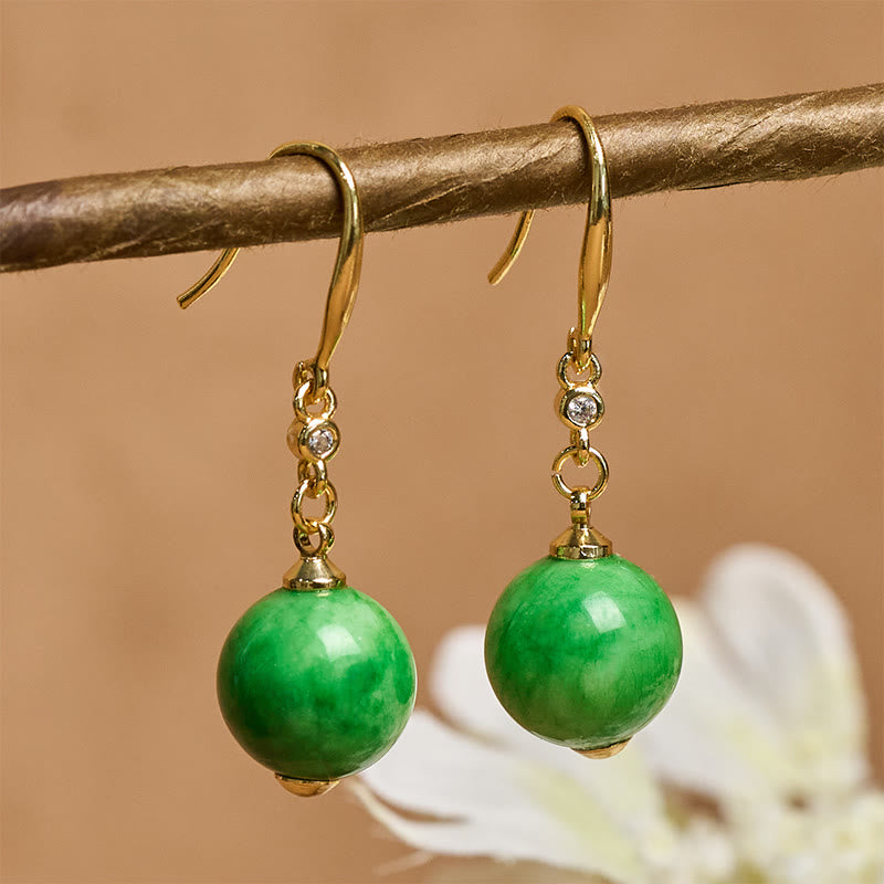 Buddha Stones 925 Sterling Silver Green Chalcedony Strength Courage Earrings  - image 1