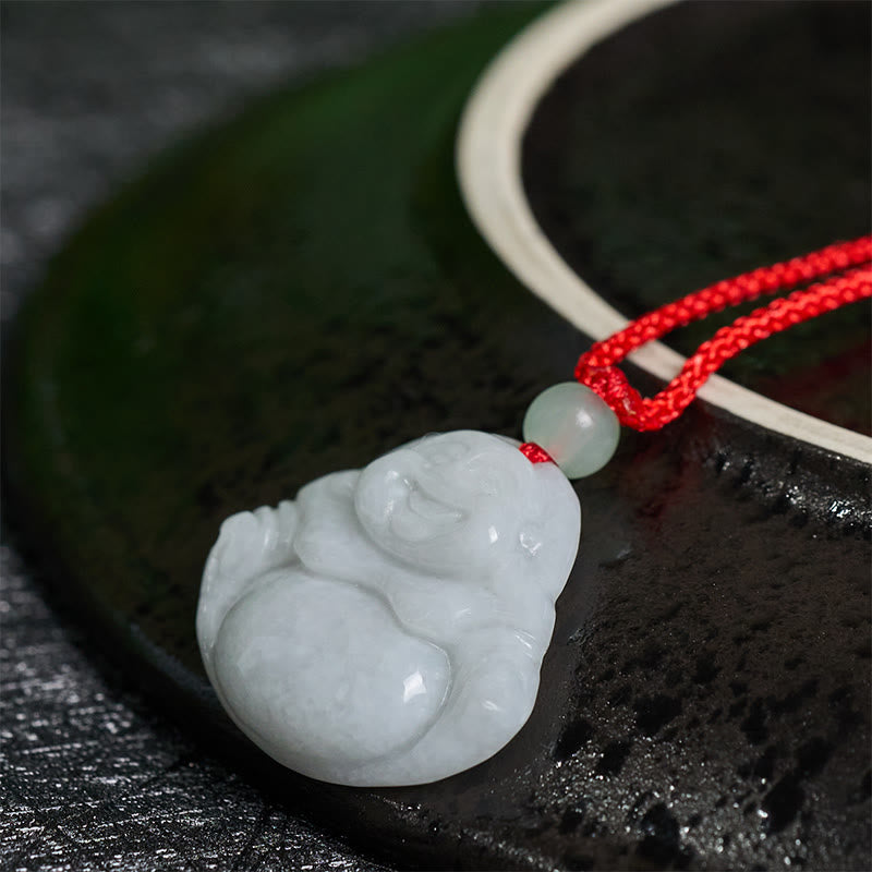 Buddha Stones Jade Laughing Buddha Prosperity Necklace Pendant - image 2