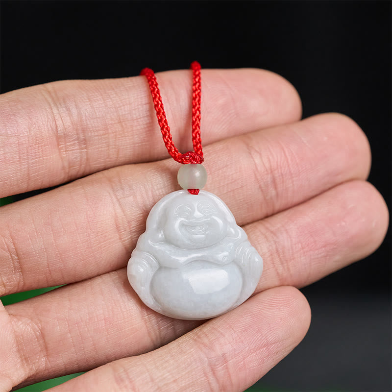 Buddha Stones Jade Laughing Buddha Prosperity Necklace Pendant - image 4