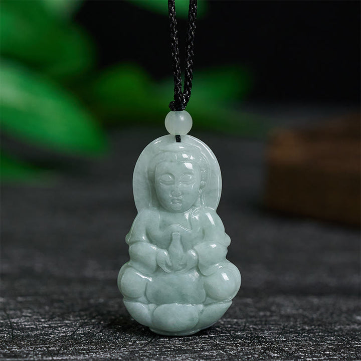 Buddha Stones Jade Kwan Yin Avalokitesvara Harmony Necklace Pendant - Jade Avalokitesvara - image 0