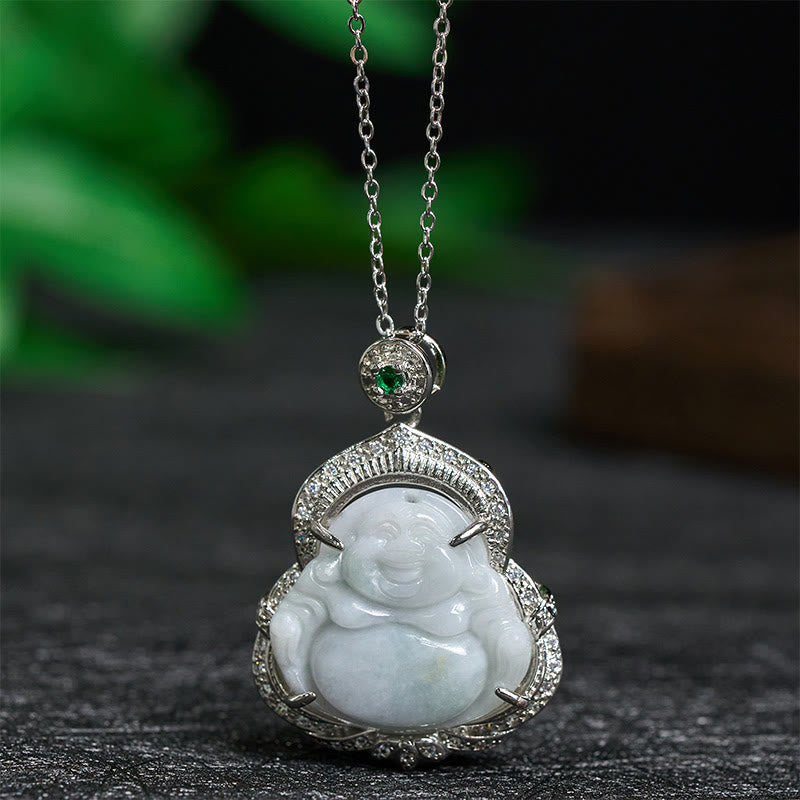 Buddha Stones Jade Laughing Buddha Abundance Necklace Pendant - Jade Laughing Buddha - image 0