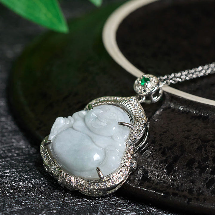 Buddha Stones Jade Laughing Buddha Abundance Necklace Pendant - image 2