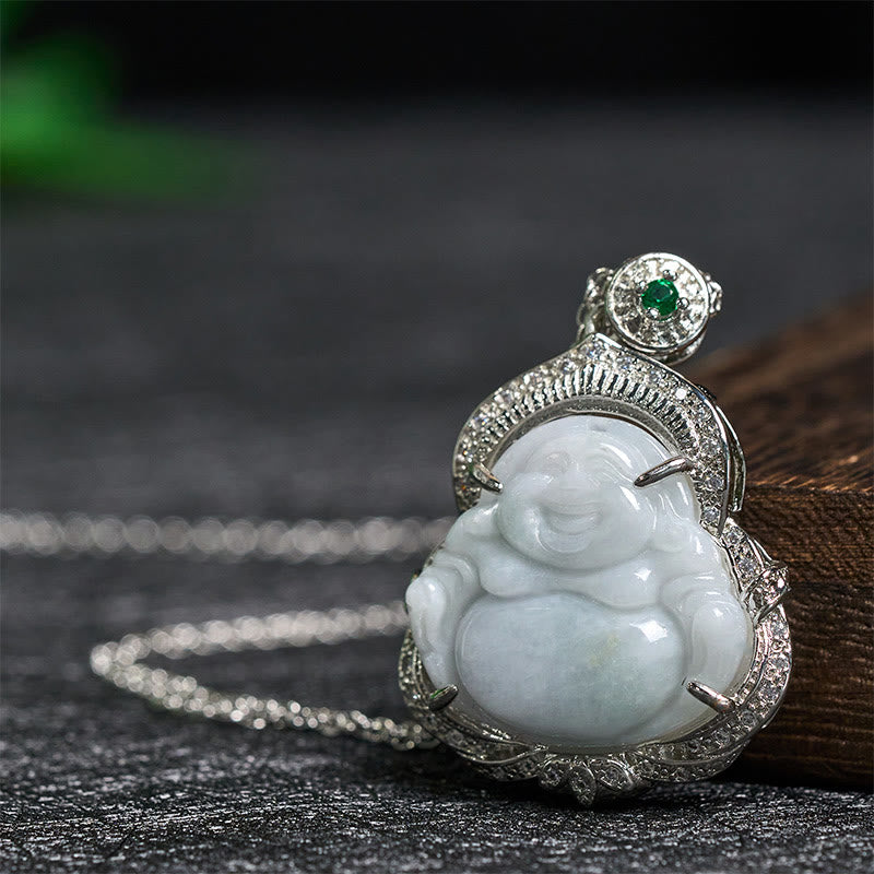 Buddha Stones Jade Laughing Buddha Abundance Necklace Pendant - image 1