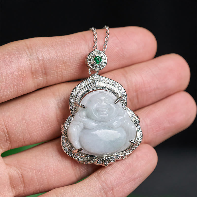 Buddha Stones Jade Laughing Buddha Abundance Necklace Pendant - image 3
