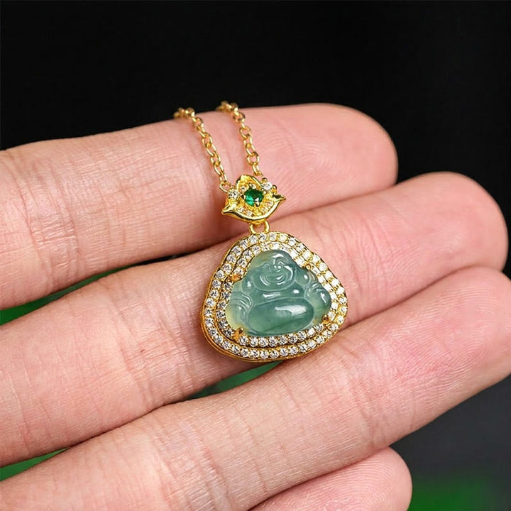 Buddha Stones Jade Laughing Buddha Prosperity Luck Necklace Pendant - image 3