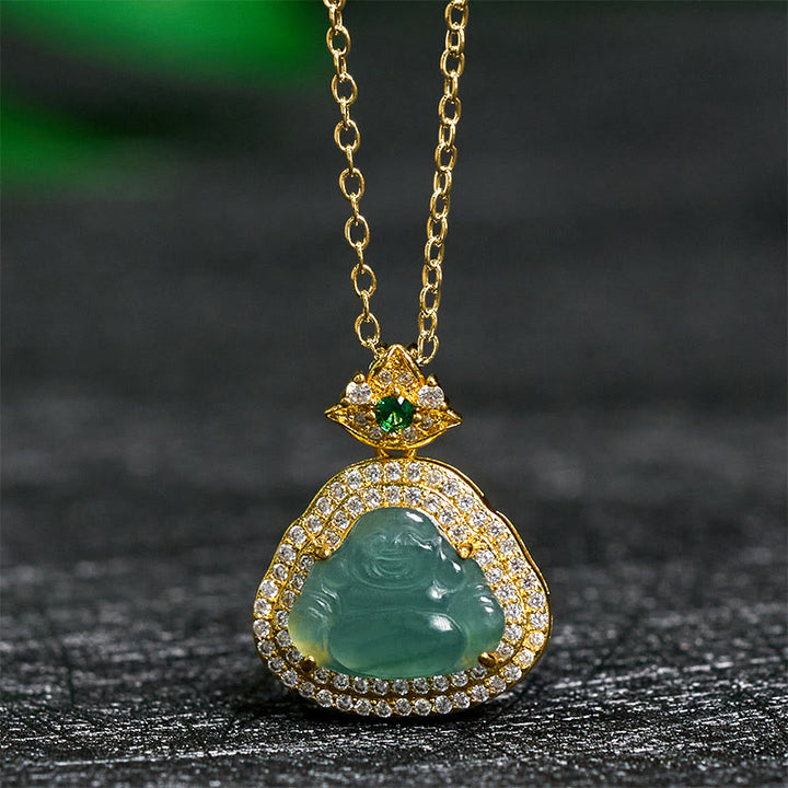 Buddha Stones Jade Laughing Buddha Prosperity Luck Necklace Pendant - Jade Laughing Buddha - image 0