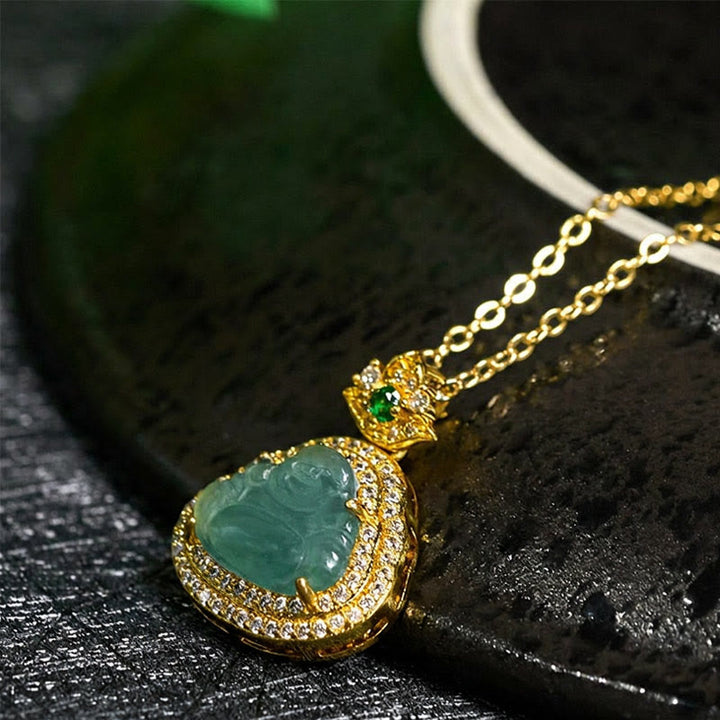 Buddha Stones Jade Laughing Buddha Prosperity Luck Necklace Pendant - image 2