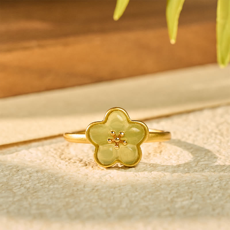 Buddha Stones Plum Blossom Hetian Jade Copper Luck Ring - image 2