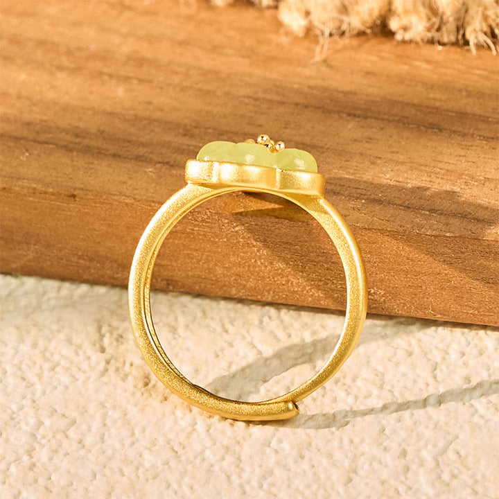 Buddha Stones Plum Blossom Hetian Jade Copper Luck Ring - image 3