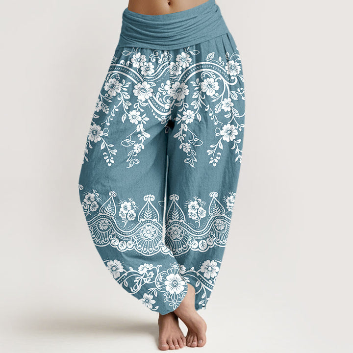 Buddha Stones Cotton Traditional Flower Vine Leaf Pattern Women's Elastic Waist Harem Pants - SkyBlue - US16，UK/AU20，EU48 (3XL) - image 8