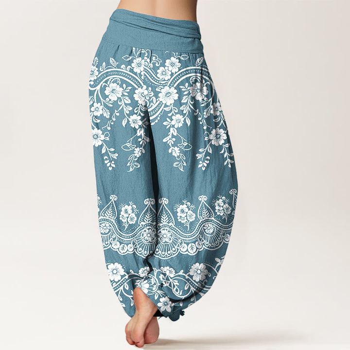 Buddha Stones Cotton Traditional Flower Vine Leaf Pattern Women's Elastic Waist Harem Pants - image 9