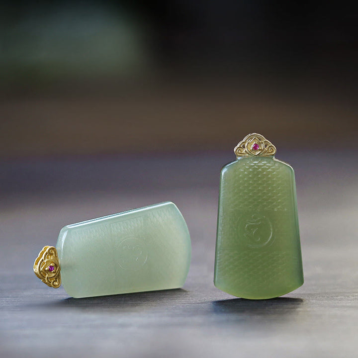 Buddha Stones Hetian Jade 925 Sterling Silver Om Symbol Prosperity Necklace Pendant - image 10