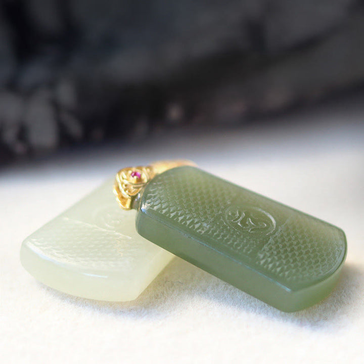 Buddha Stones Hetian Jade 925 Sterling Silver Om Symbol Prosperity Necklace Pendant - image 8