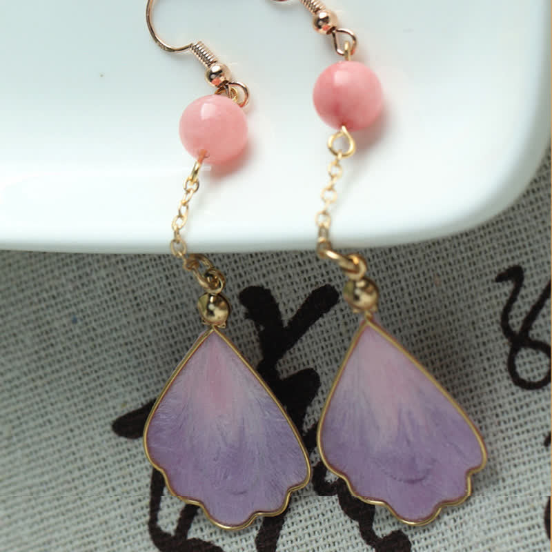 Buddha Stones Handcrafted Silk Art Petal Good Fortune Blessing Dangle Hook Earrings - image 14