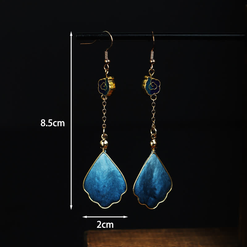 Buddha Stones Handcrafted Silk Art Petal Good Fortune Blessing Dangle Hook Earrings - image 4