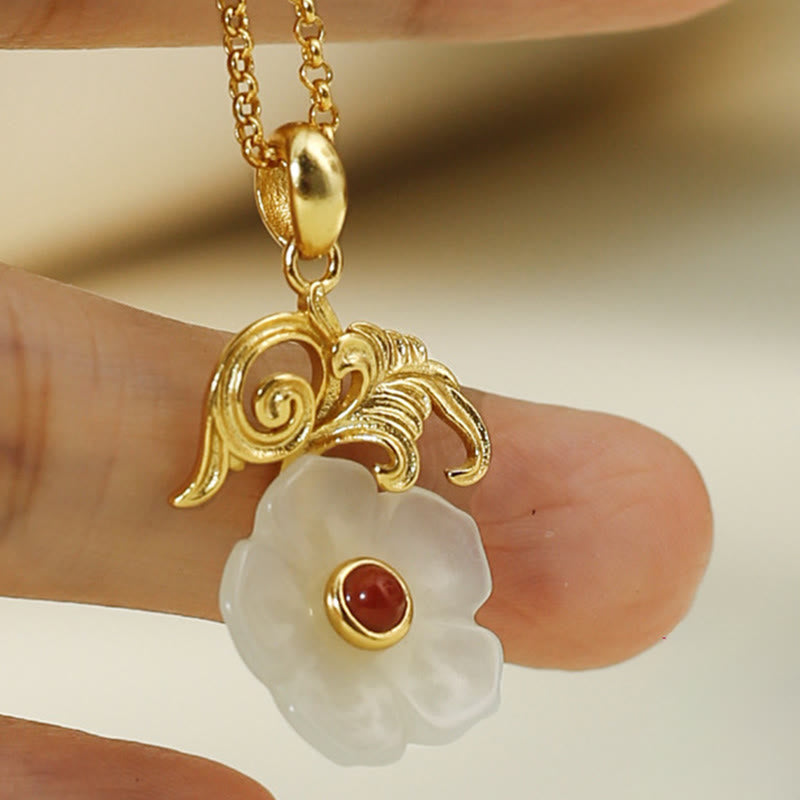 Buddha Stones Hetian Jade Flower 925 Sterling Silver Luck Necklace Pendant - image 8