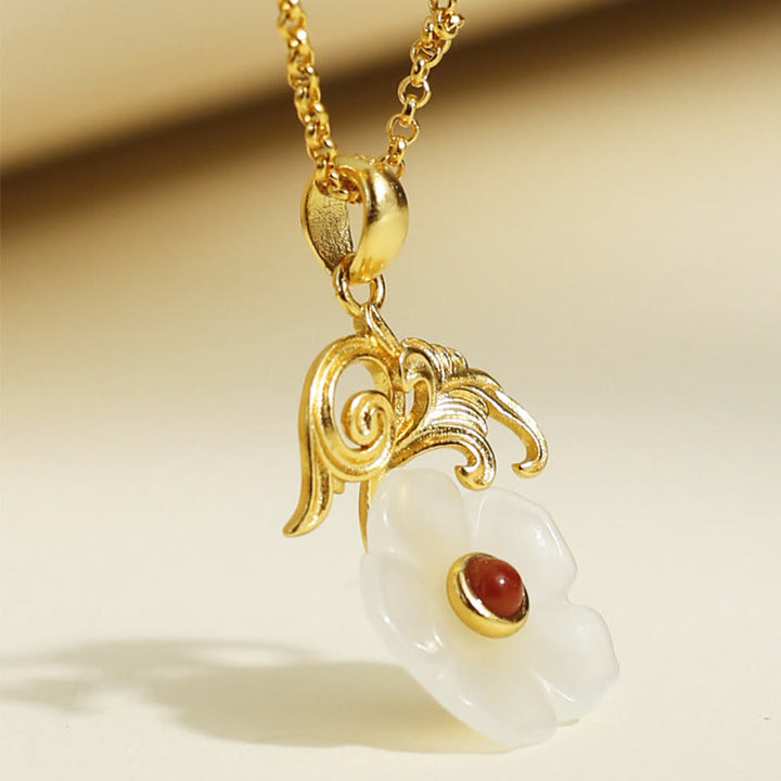 Buddha Stones Hetian Jade Flower 925 Sterling Silver Luck Necklace Pendant - image 9