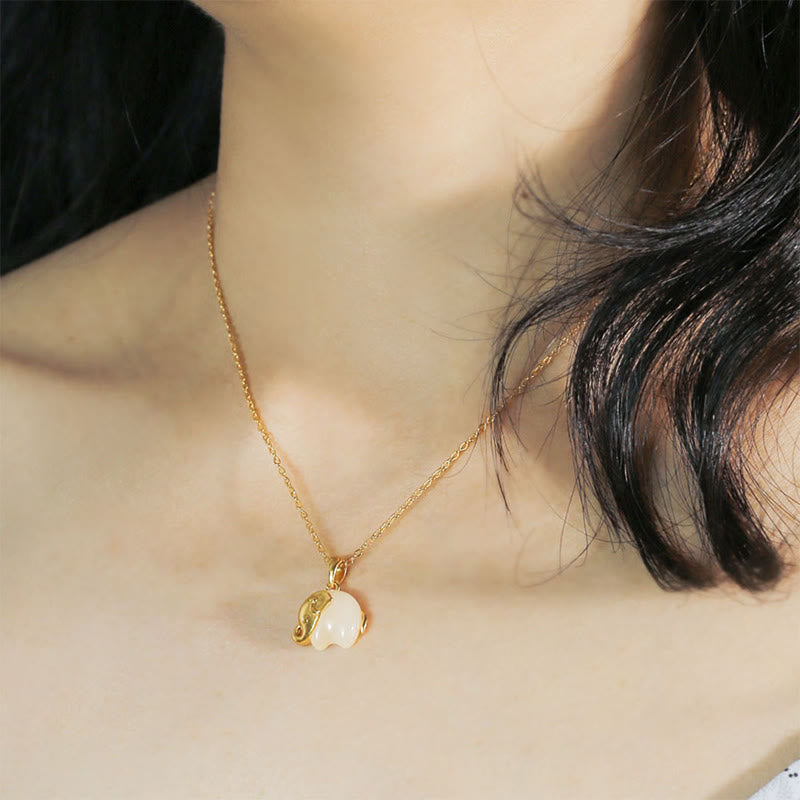 Buddha Stones Elephant Hetian Jade 925 Sterling Silver Luck Necklace Pendant - image 4