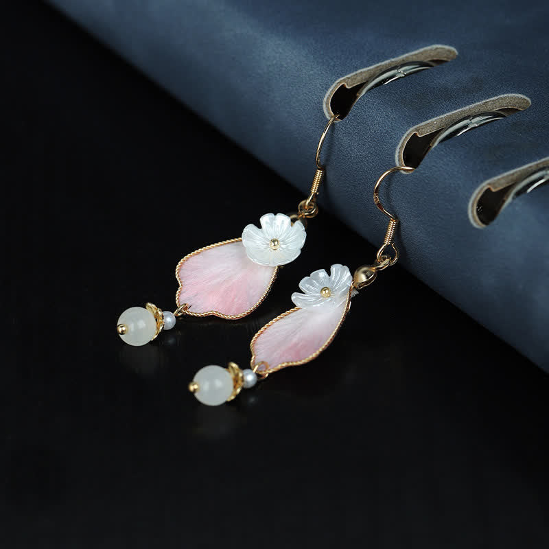 Buddha Stones Handcrafted Silk Art Petal Good Fortune Blessing Dangle Hook Earrings - image 2