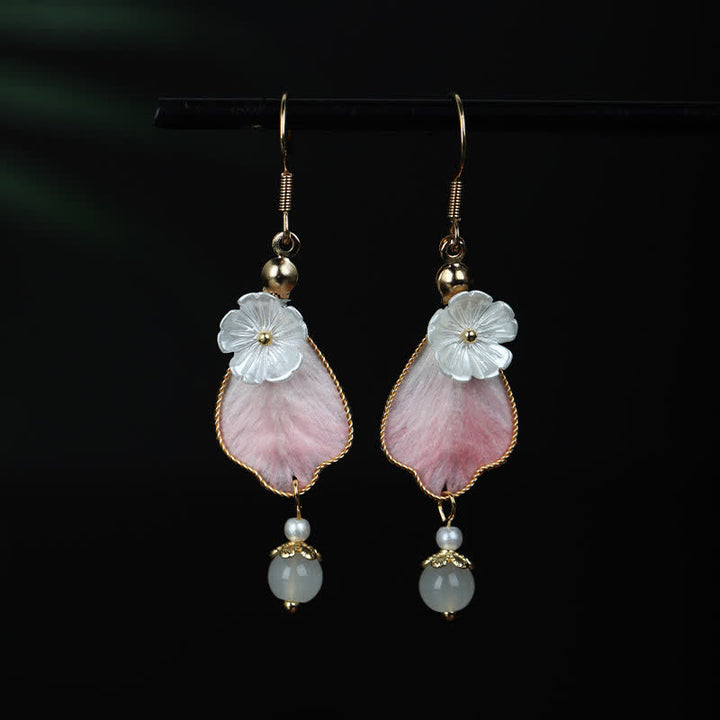 Buddha Stones Handcrafted Silk Art Petal Good Fortune Blessing Dangle Hook Earrings - Silk fibers(Size: 5.5*1cm) - image 0